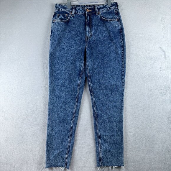 Divided By H&M Ankle Jeans Asid Wash Raw Hem 100% Cotton Womens Blue Size 12 - Picture 1 of 12